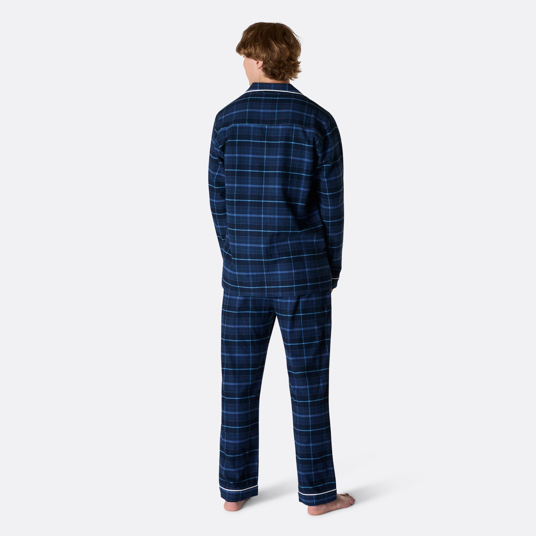 Med eget navn - Flanell Blå Julepysj Herre