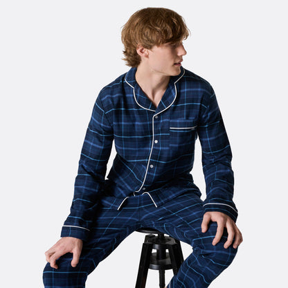 Med eget navn - Flanell Blå Julepysj Herre