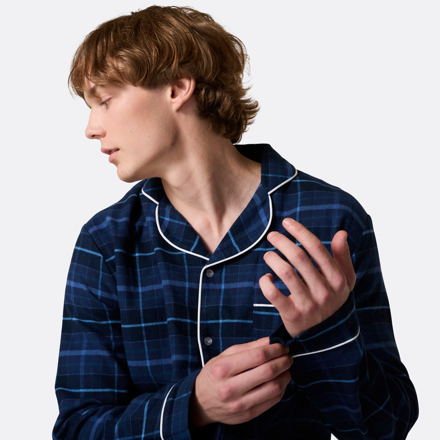 Med eget navn - Flanell Blå Julepysj Herre