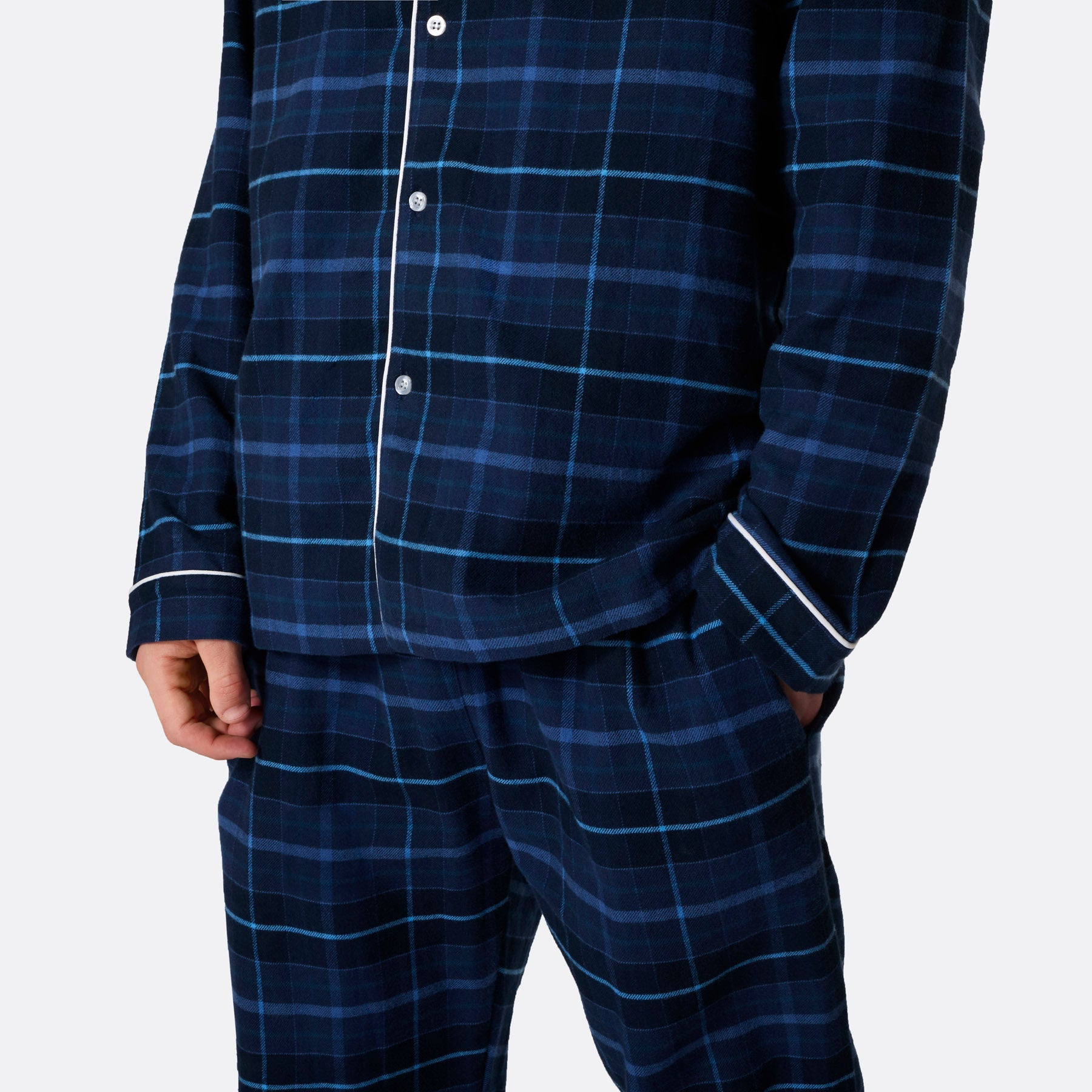 Med eget navn - Flanell Blå Julepysj Herre