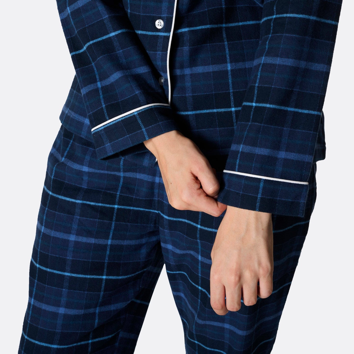 Med eget navn - Flanell Blå Julepysj Dame