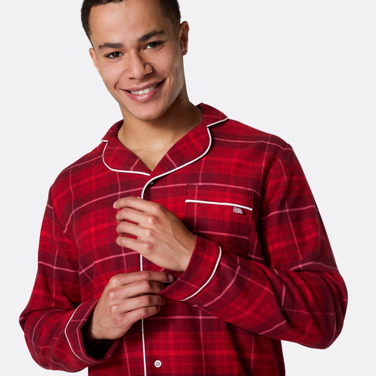 Med eget navn - Flanell Rød Julepysj Herre