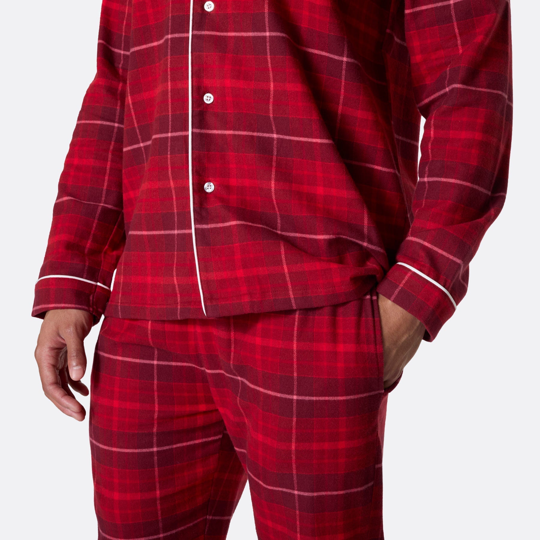 Med eget navn - Flanell Rød Julepysj Herre